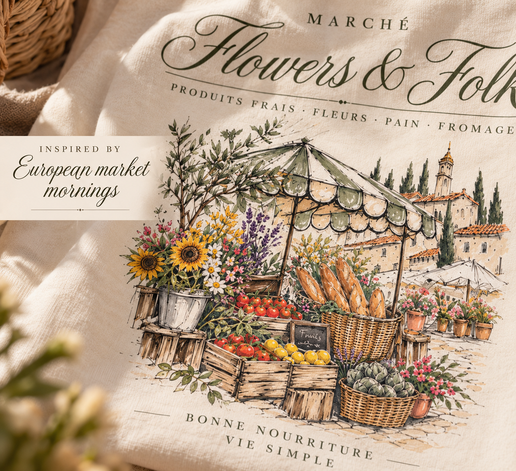 European Market Graphic T-Shirt | Vintage Farmers Market Tee | Flowers & Folk