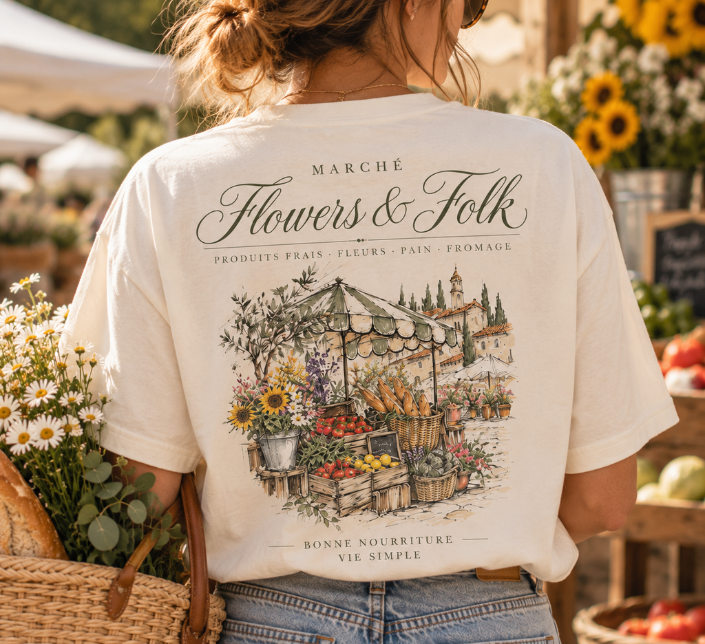 European Market Graphic T-Shirt | Vintage Farmers Market Tee | Flowers & Folk