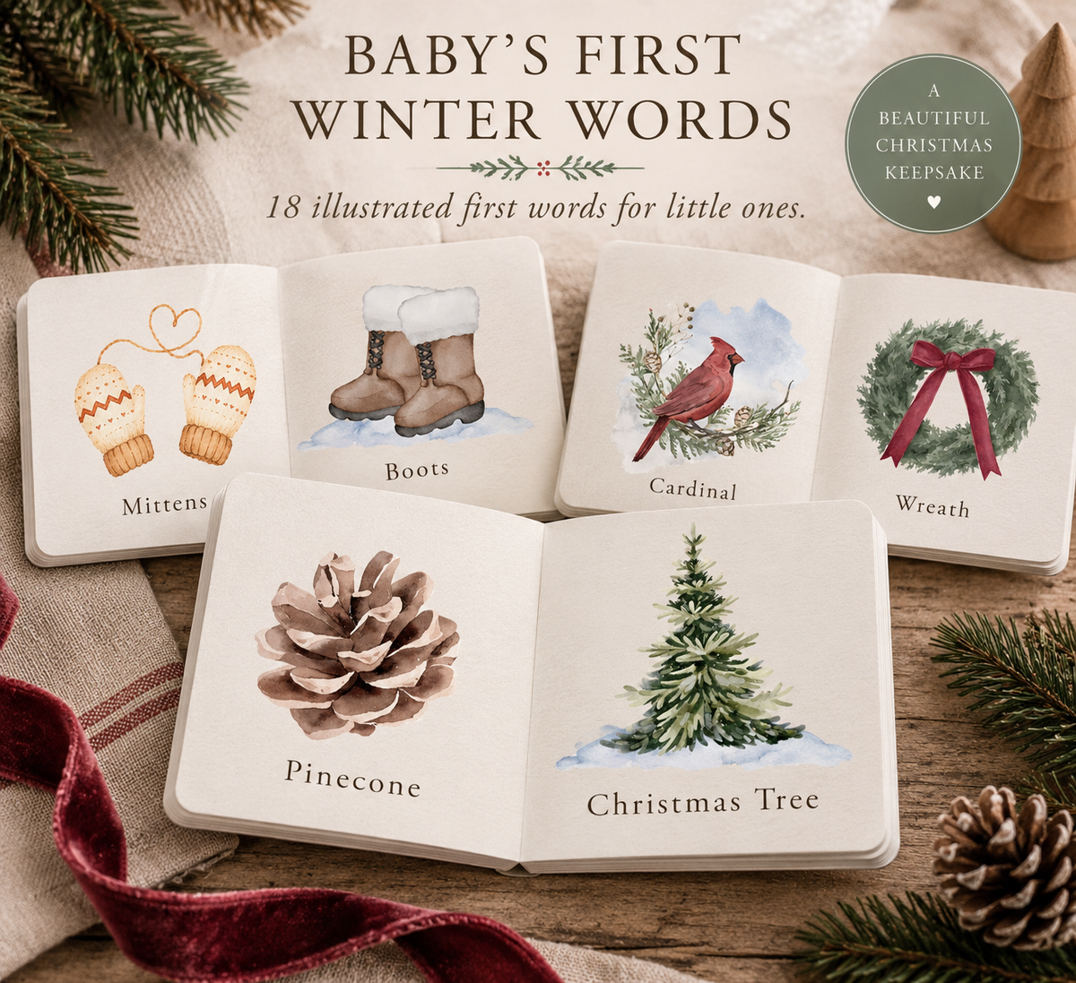 At the Christmas Tree Farm, Baby's First Words, Personalized Keepsake