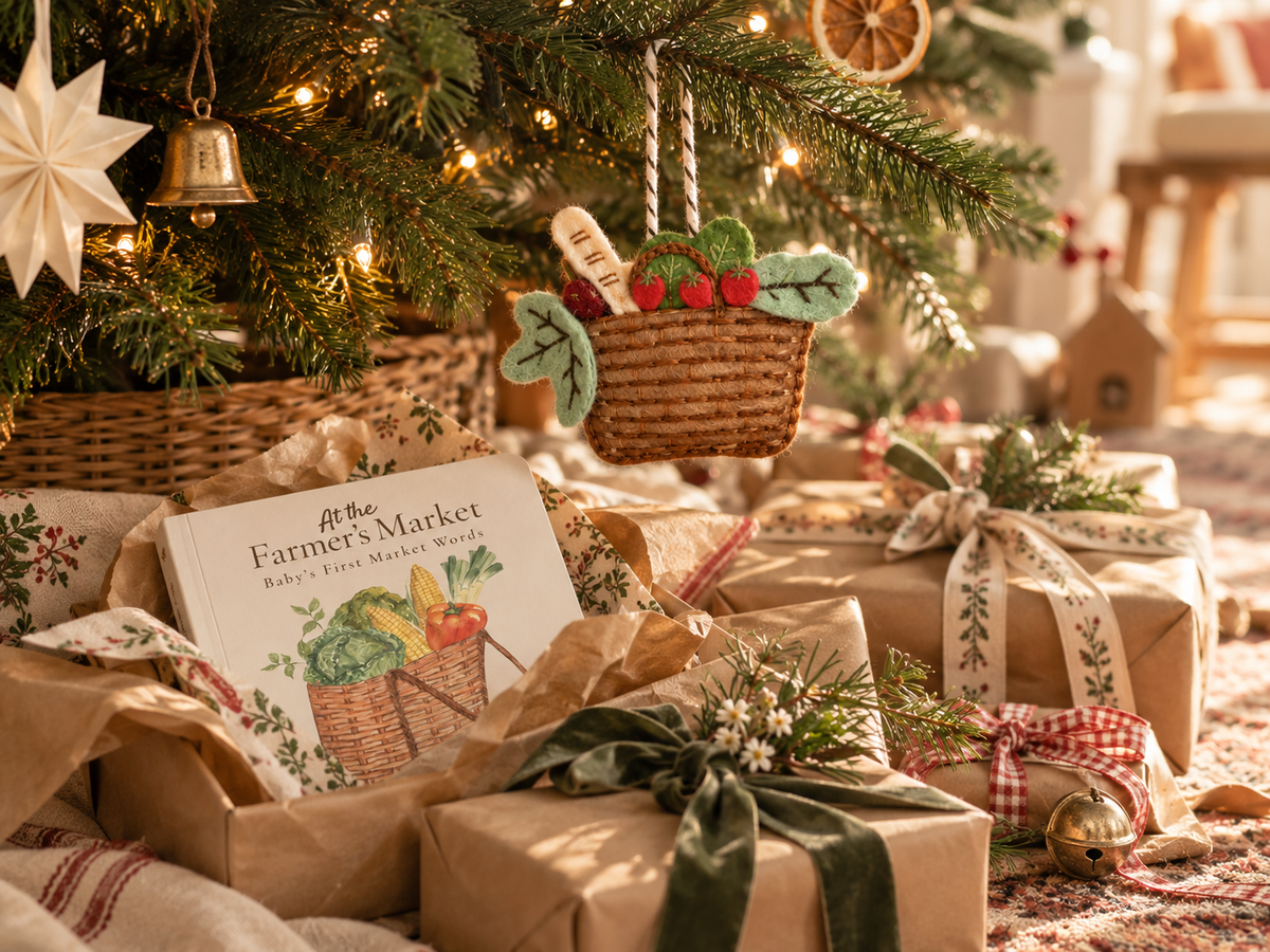 Farmer's Market Basket Felt Ornament | Hand-Embroidered Heirloom Ornament