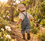 Raised in the Garden Kids Hat | Tan Embroidered Garden Cap