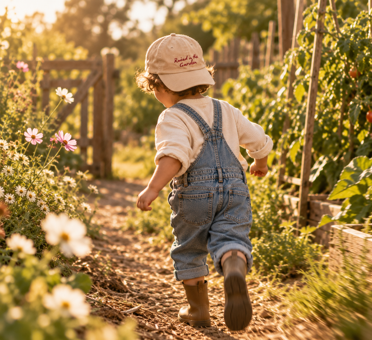 Raised in the Garden Kids Hat | Tan Embroidered Garden Cap