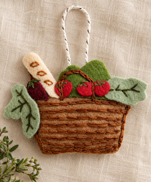 Farmer's Market Basket Felt Ornament | Hand-Embroidered Heirloom Ornament