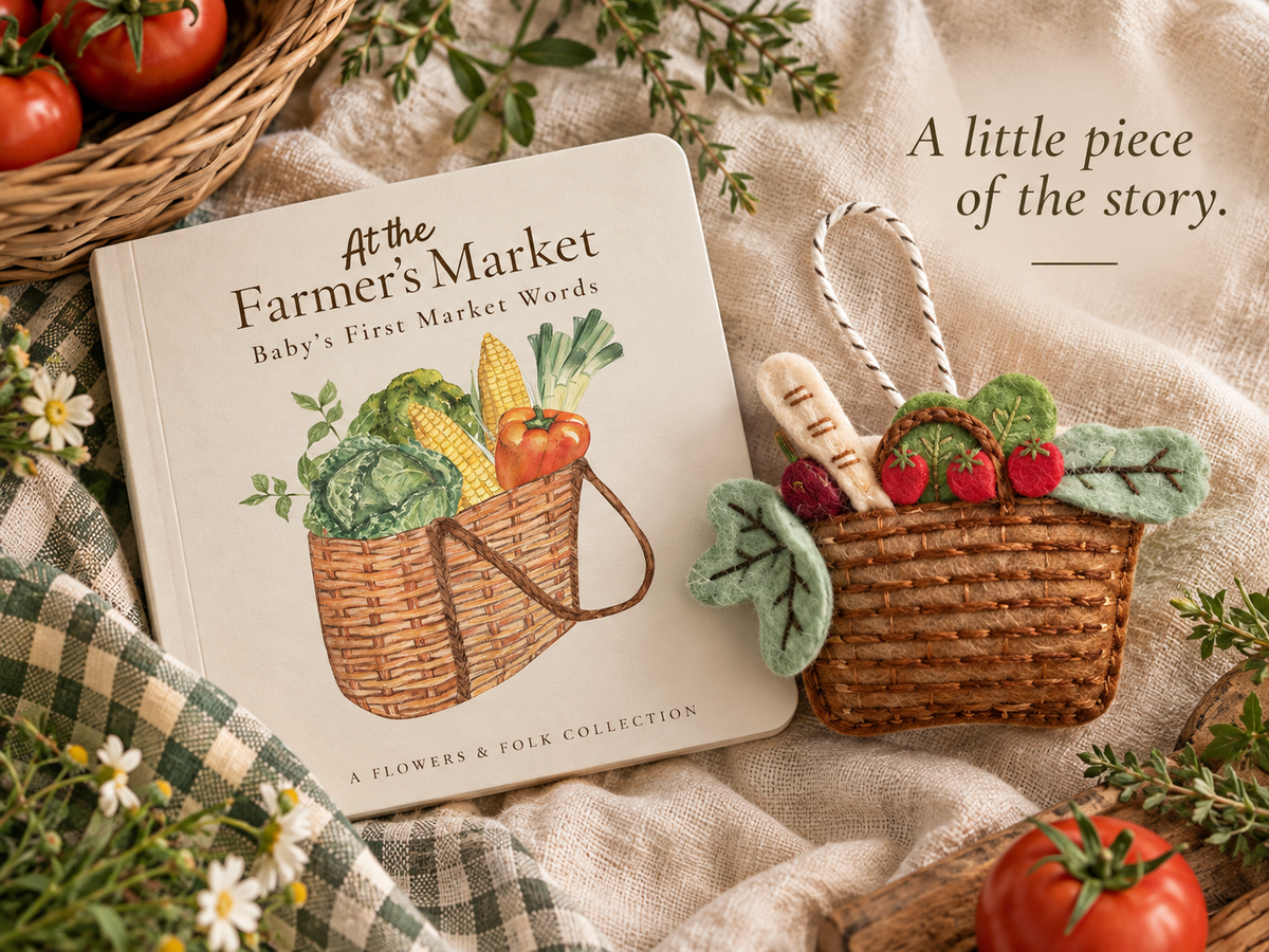 Farmer's Market Basket Felt Ornament | Hand-Embroidered Heirloom Ornament