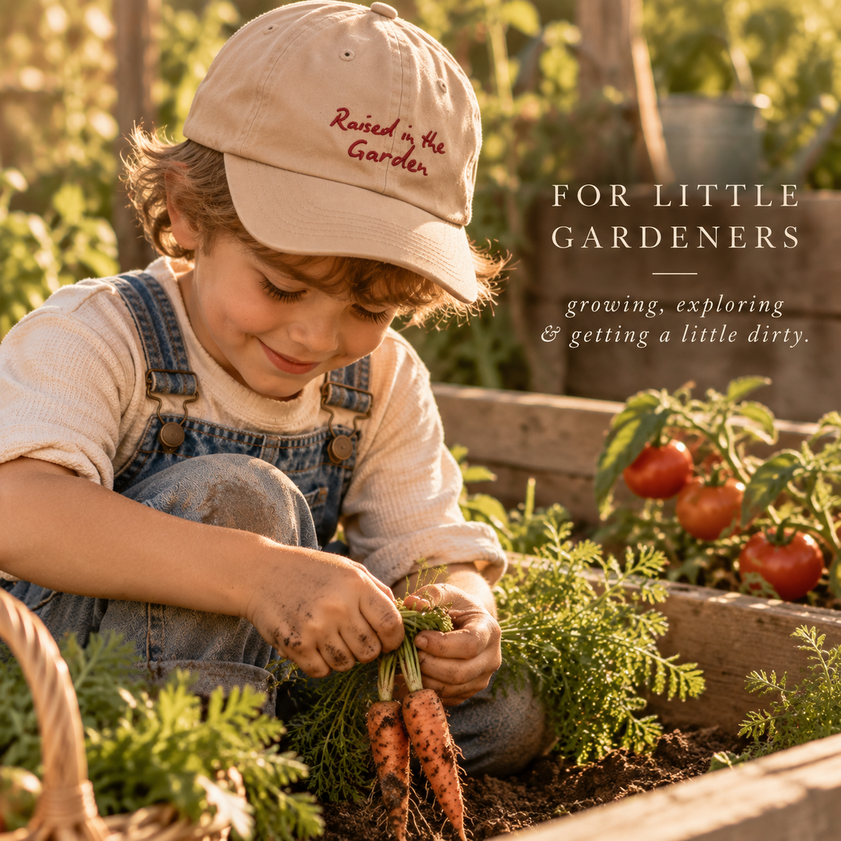Raised in the Garden Kids Hat | Tan Embroidered Garden Cap