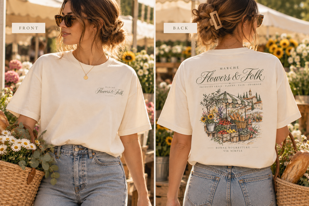 European Market Graphic T-Shirt | Vintage Farmers Market Tee | Flowers & Folk