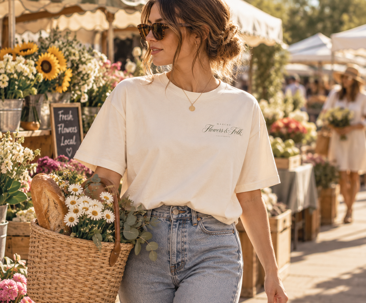 European Market Graphic T-Shirt | Vintage Farmers Market Tee | Flowers & Folk