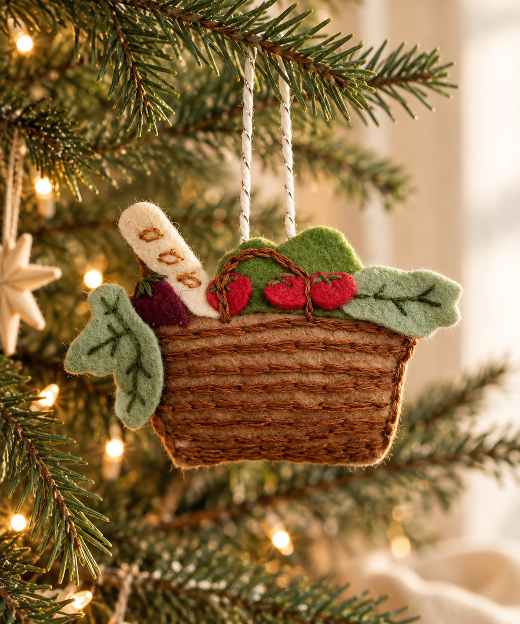 Farmer's Market Basket Felt Ornament | Hand-Embroidered Heirloom Ornament