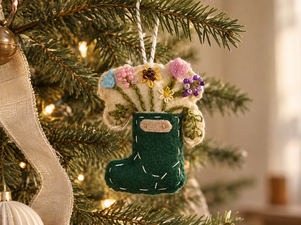 Garden Boot Felt Ornament | Hand-Embroidered Heirloom Ornament
