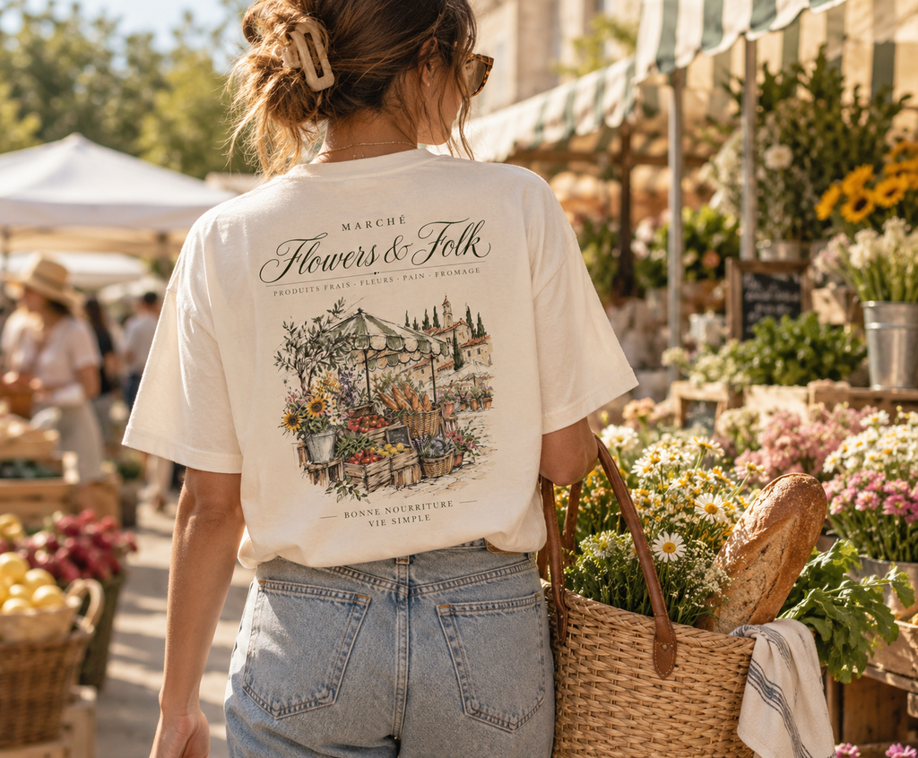 European Market Graphic T-Shirt | Vintage Farmers Market Tee | Flowers & Folk