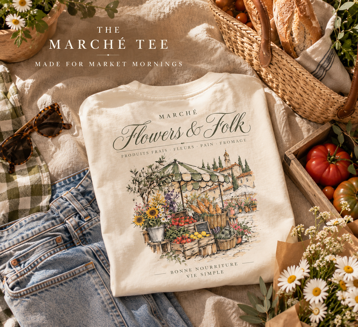 European Market Graphic T-Shirt | Vintage Farmers Market Tee | Flowers & Folk