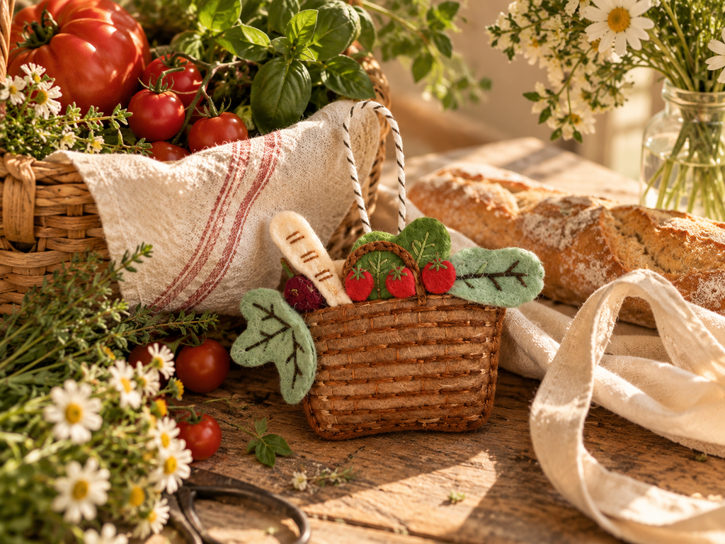 Farmer's Market Basket Felt Ornament | Hand-Embroidered Heirloom Ornament