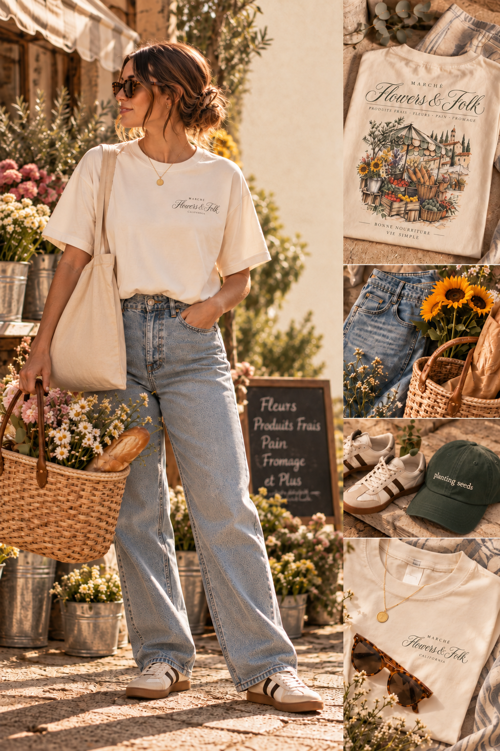 European Market Graphic T-Shirt | Vintage Farmers Market Tee | Flowers & Folk